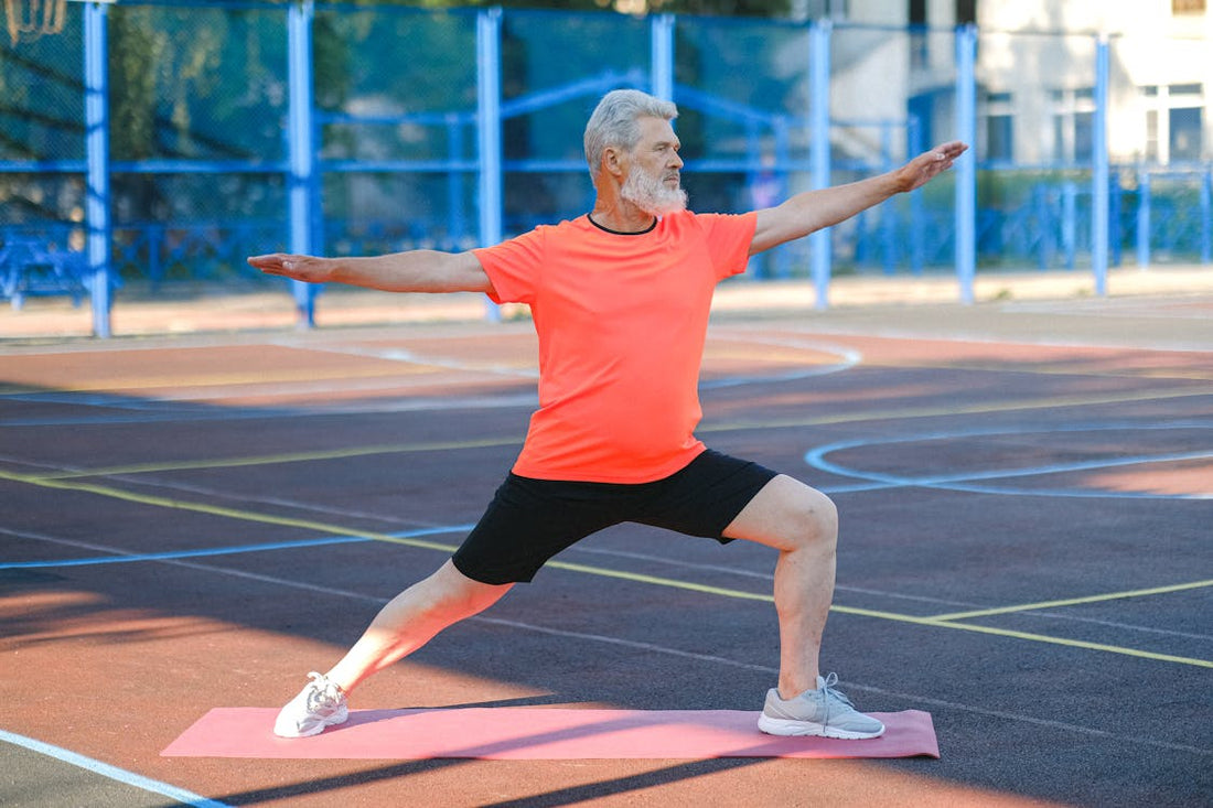 Senior man staying active with yoga and stretching
